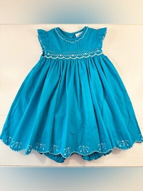 Proper Peony Turquoise Embroidered Dress + Bloomers 24M